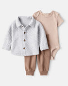 Baby Boy 3-Piece Cardigan, Bodysuit & Pant Set - Grey, image 1 of 7 slides