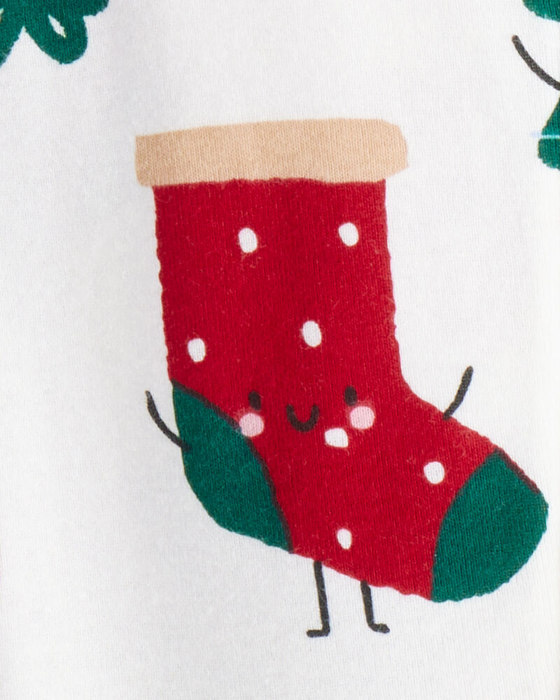 Baby Festive Friends Christmas 100% Cotton Long-Sleeve Snug Fit 2-Way Zip 1-Piece Pajamas - White, image 3 of 4 slides