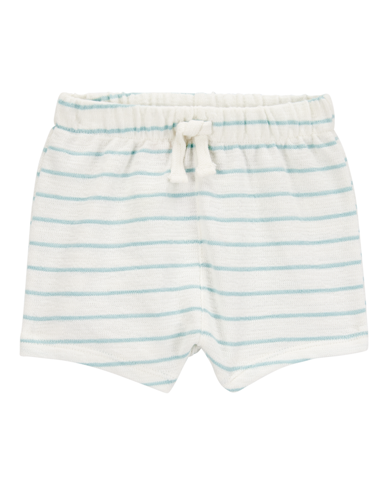 Baby 2-Piece Striped Pocket Tee & Pull-On Slub Jersey Shorts Set - Ivory/Mint, image 5 of 6 slides