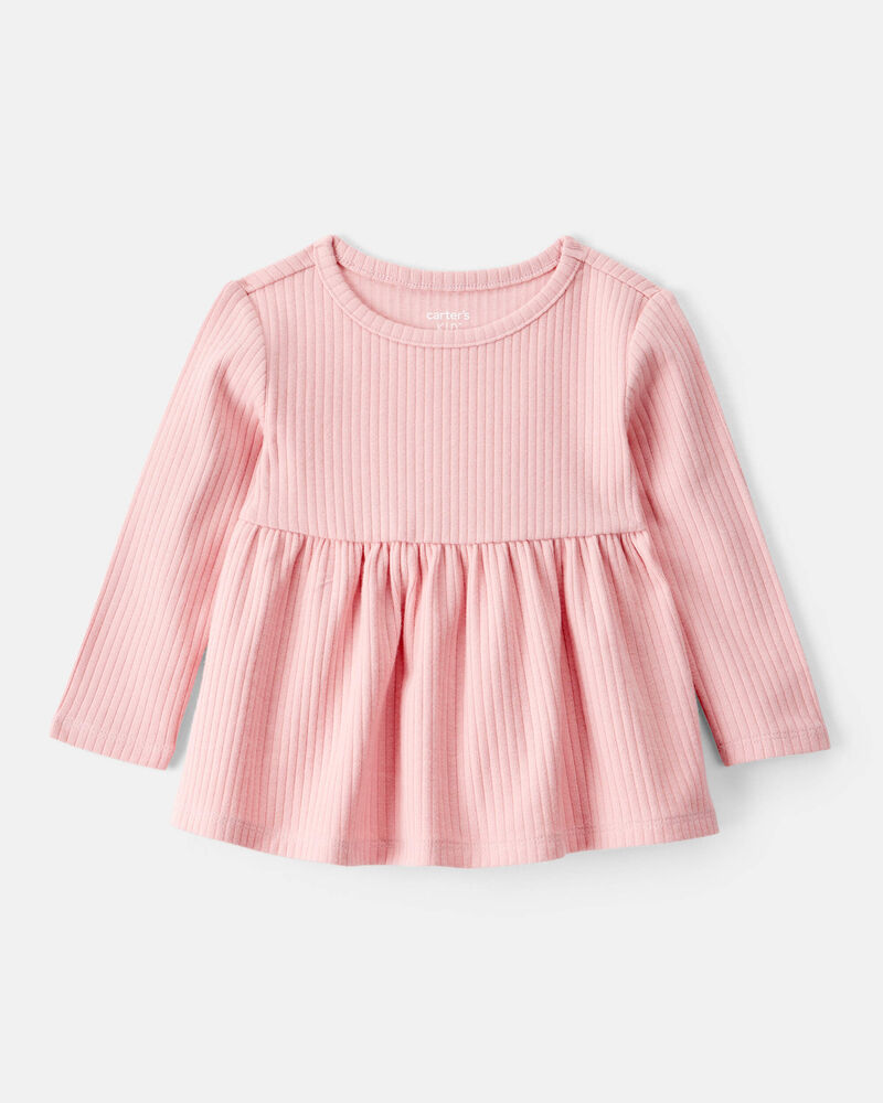 Baby Girl Long-Sleeve Peplum Top - Pink, image 1 of 3 slides