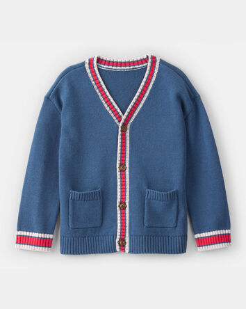 Toddler Boy Cotton Long-Sleeve Cardigan Sweater - Blue/Red, 