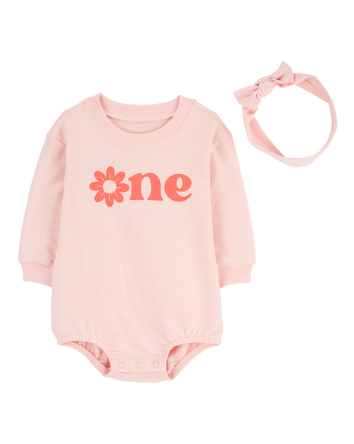 Baby Girl 2-Piece Birthday Bubble & Headwrap Set - Pink, 