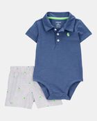 Baby Boy 2-Piece Polo Bodysuit & Striped Short Set - Navy, image 1 of 3 slides