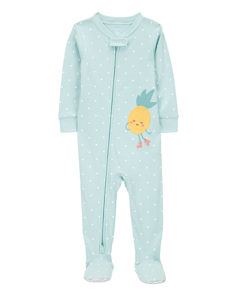 Baby Girl 1-Piece Pineapple 100% Snug Fit Cotton Footie Pajamas - Green, image 1 of 3 slides
