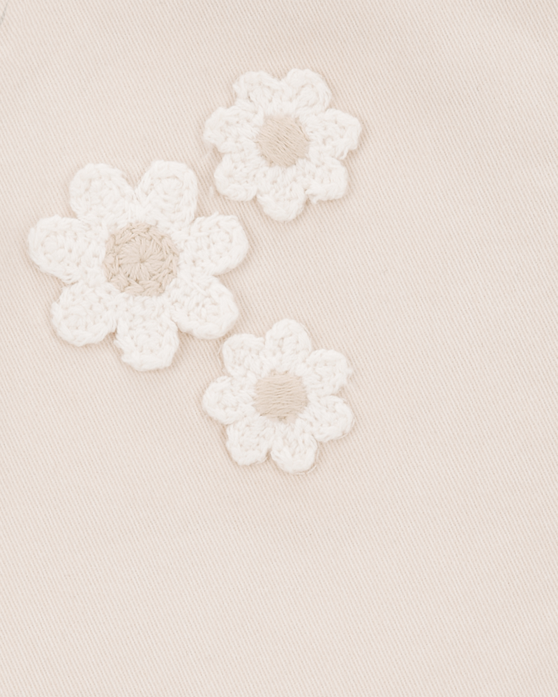 Toddler Twill Floral Embroidered Shortalls - Ivory, image 3 of 4 slides