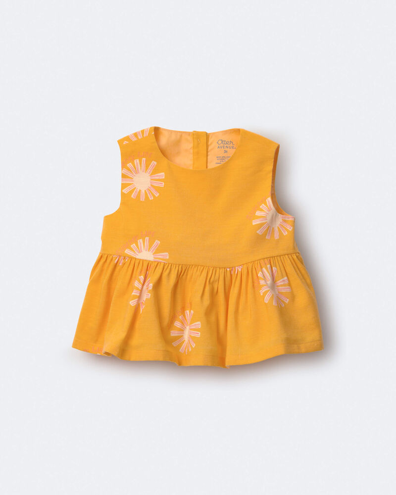 Toddler Girl Peplum Top in Sunny Life Print - Golden Yellow, image 2 of 5 slides