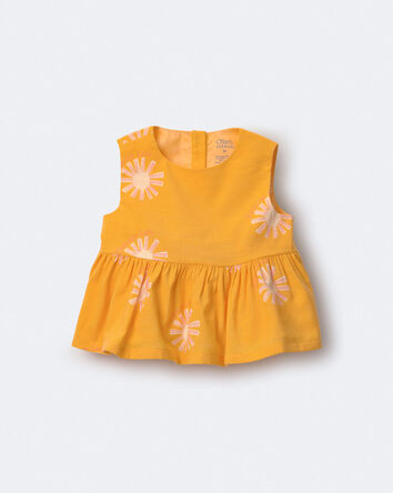 Toddler Girl Peplum Top in Sunny Life Print - Golden Yellow, 