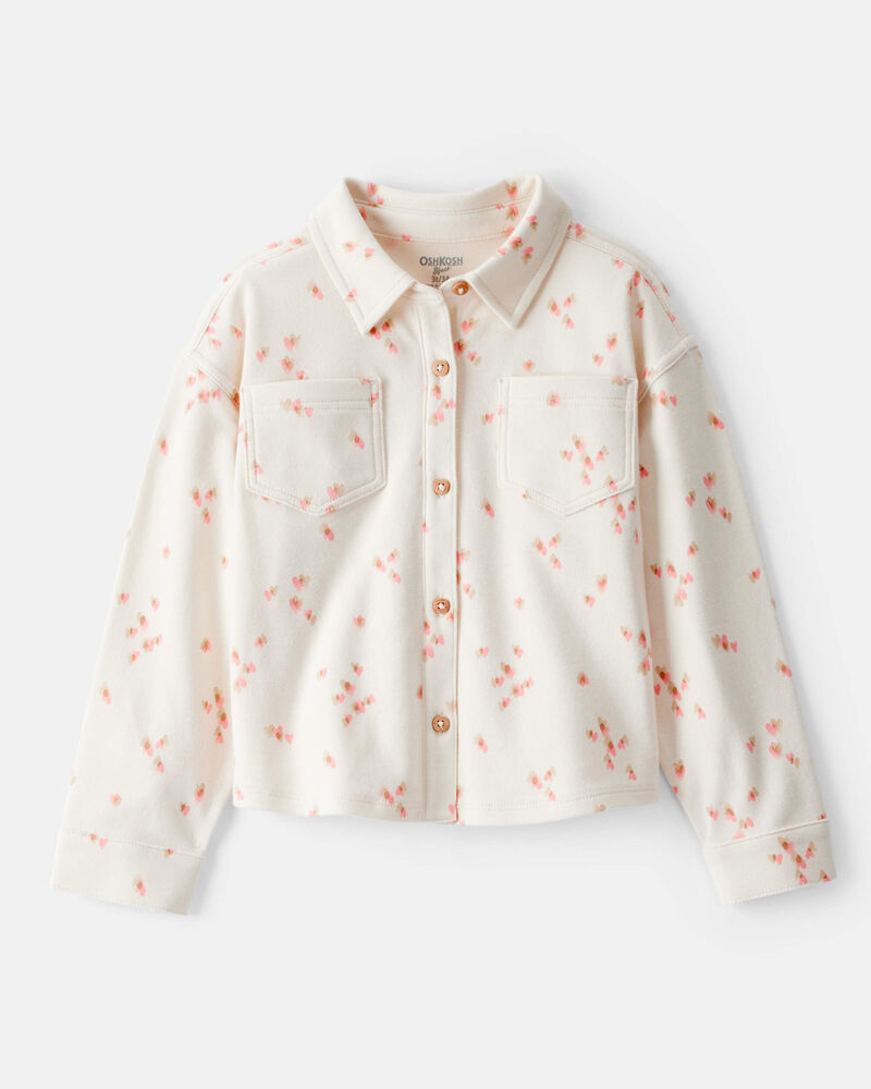 Toddler Girl Heart Print Long-Sleeve Flannel - Cream, image 1 of 4 slides