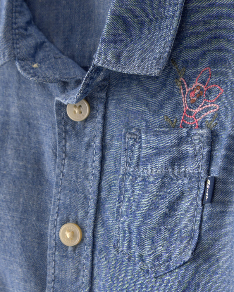 Baby Boy Disney&copy; Winnie the Pooh Chambray Embroidered Button-Down Shirt - Medium Wash, image 2 of 4 slides