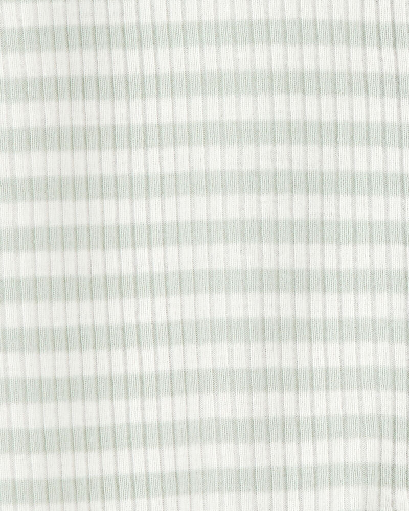 Baby Boy Striped 2-Way Zip Ribbed Sleep & Play Pajamas - Green/White, image 2 of 4 slides