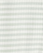 Baby Boy Striped 2-Way Zip Ribbed Sleep & Play Pajamas - Green/White, image 2 of 4 slides