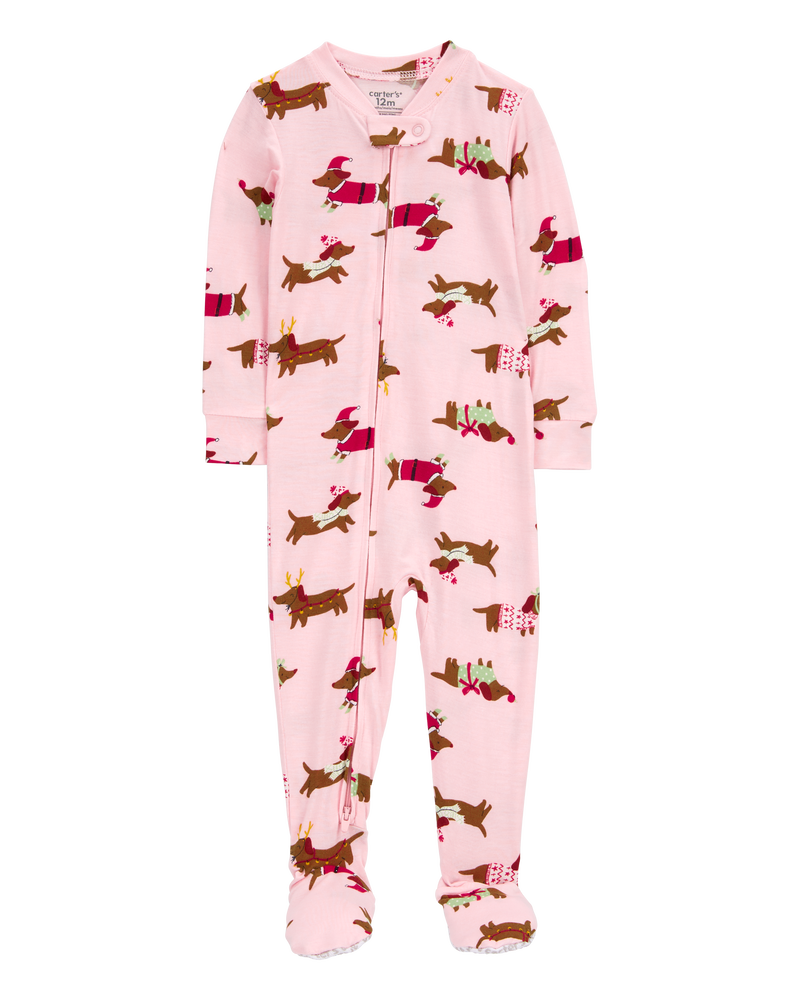 Baby Girl 1-Piece Christmas Dog PurelySoft Footie Pajamas, image 1 of 4 slides