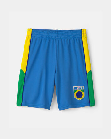 Kids Umbro Brazil Mesh Soccer Shorts - Blue/Yellow/Green, 