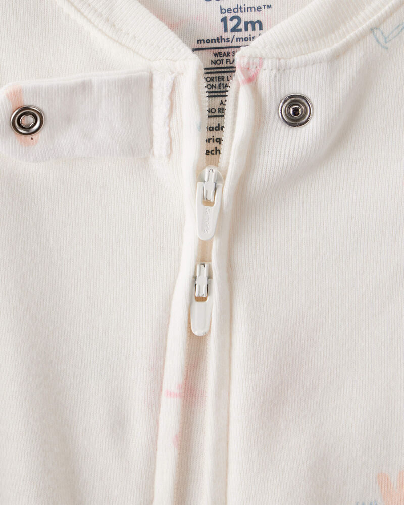 Baby Girl Dinosaur Print 100% Cotton Long-Sleeve 2-Way Zip 1-Piece Pajamas - White, image 2 of 4 slides