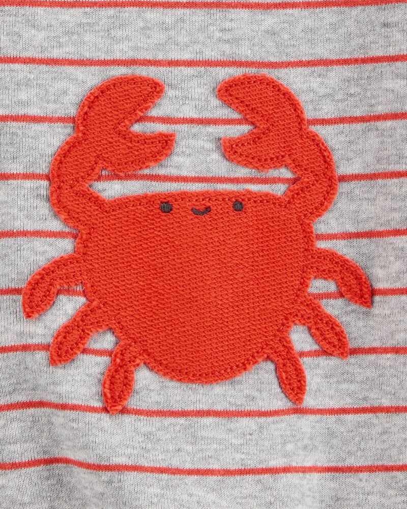 Baby Boy Crab Striped Cotton Blend Short-Sleeve Romper, image 3 of 4 slides