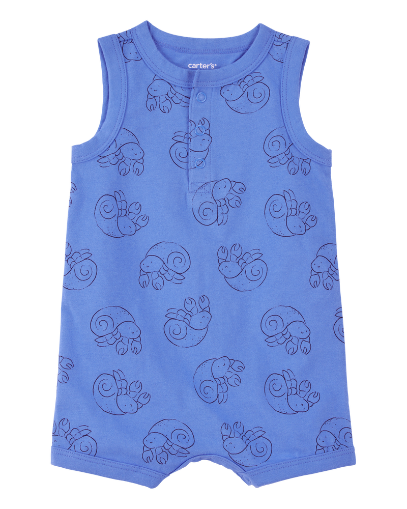 Baby Boy Hermit Crab Cotton Romper - Blue, image 1 of 3 slides
