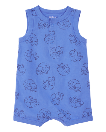 Baby Boy Hermit Crab Cotton Romper - Blue, 