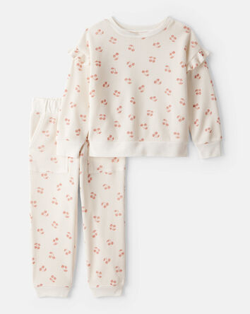 Toddler Girl 2-Piece Cherry Fruit Print Long-Sleeve Tee & Pant Set - Ivory, 