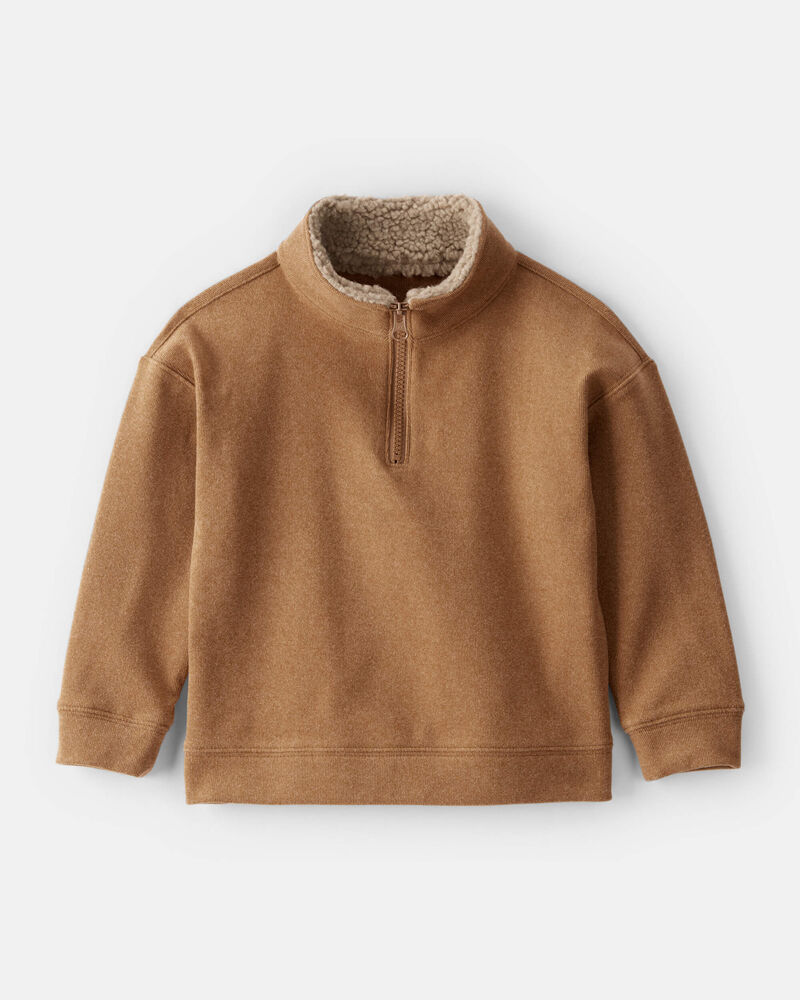 Toddler Boy Long-Sleeve Quarter-Zip Pullover Sweatshirt - Brown, image 1 of 3 slides