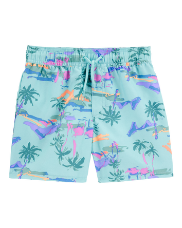 Boys Tropical-Print Pull-On Swim Trunks, 