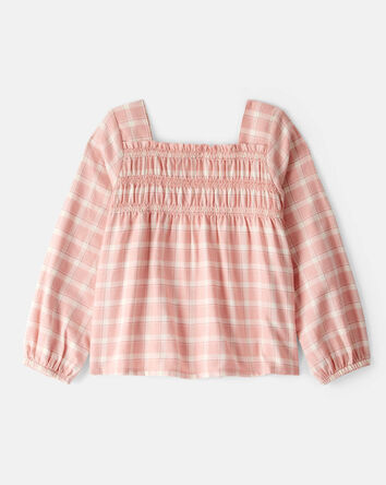 Toddler Girl Plaid Cotton Long-Sleeve Top - Pink, 