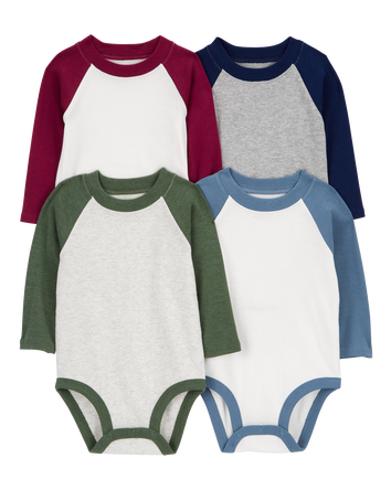 Baby 4-Piece Long-Sleeve Raglan Bodysuits, 