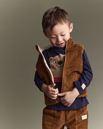 Toddler Zip-Up Corduroy Puffer Vest - Cinnamon, 