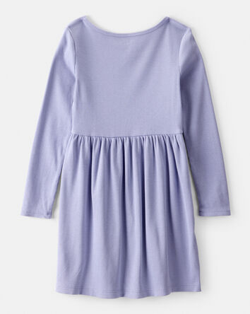 Girls Long Sleeve Cotton Dress - Purple, 