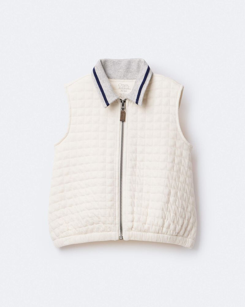 Toddler Quilted Zip-Up Collard Vest - Cream, image 2 of 7 slides