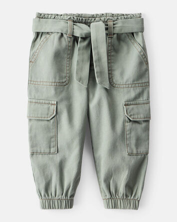Baby Girl Cotton Cargo Joggers - Green, 