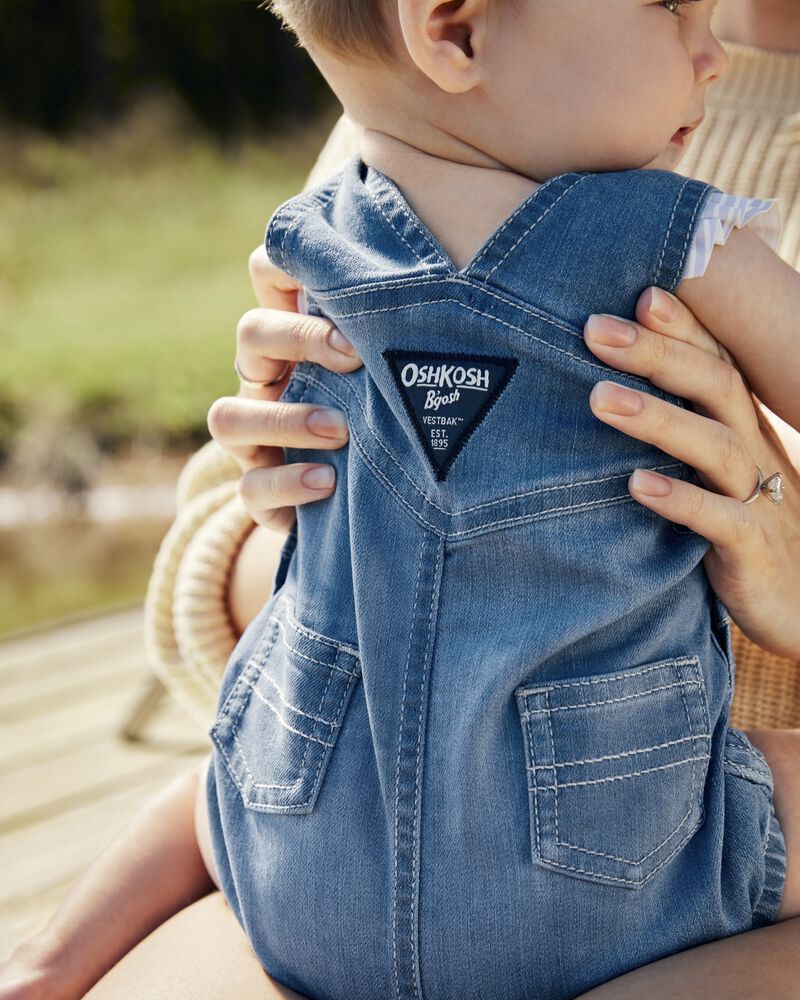 Baby Denim Bubble Romper - Blue, image 4 of 5 slides