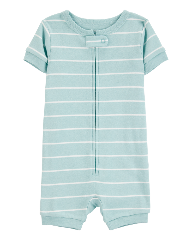 Baby Boy 1-Piece Striped 100% Snug Fit Cotton Romper Pajamas - Green, image 1 of 3 slides