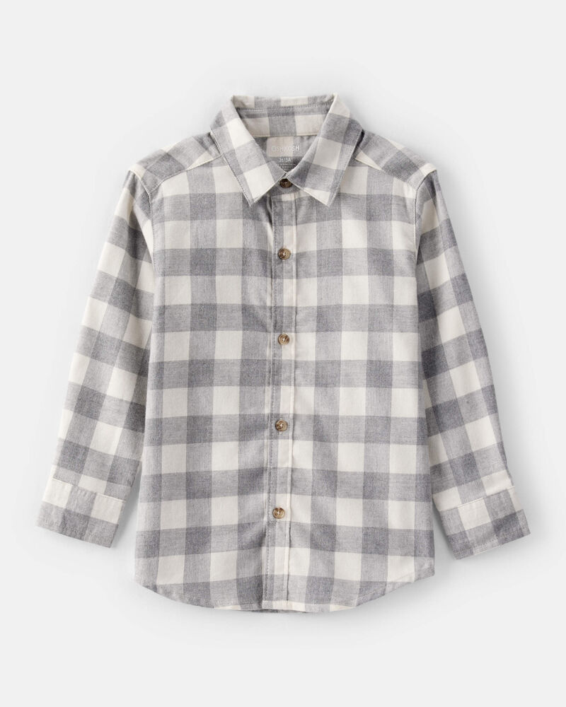 Toddler Boy Plaid Cotton Long-Sleeve Button-Down Shirt - Grey, image 1 of 3 slides
