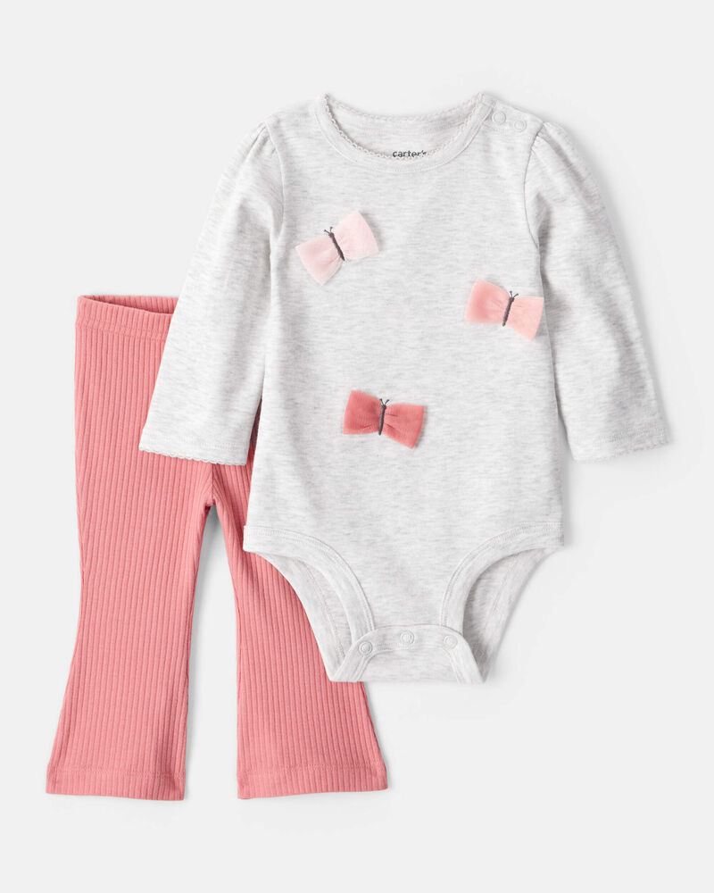 Baby Girl 2-Piece Butterfly Long-Sleeve Bodysuit & Pant Set - Grey, image 1 of 5 slides