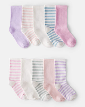 Girls 10-Pack Striped Crew Socks, 