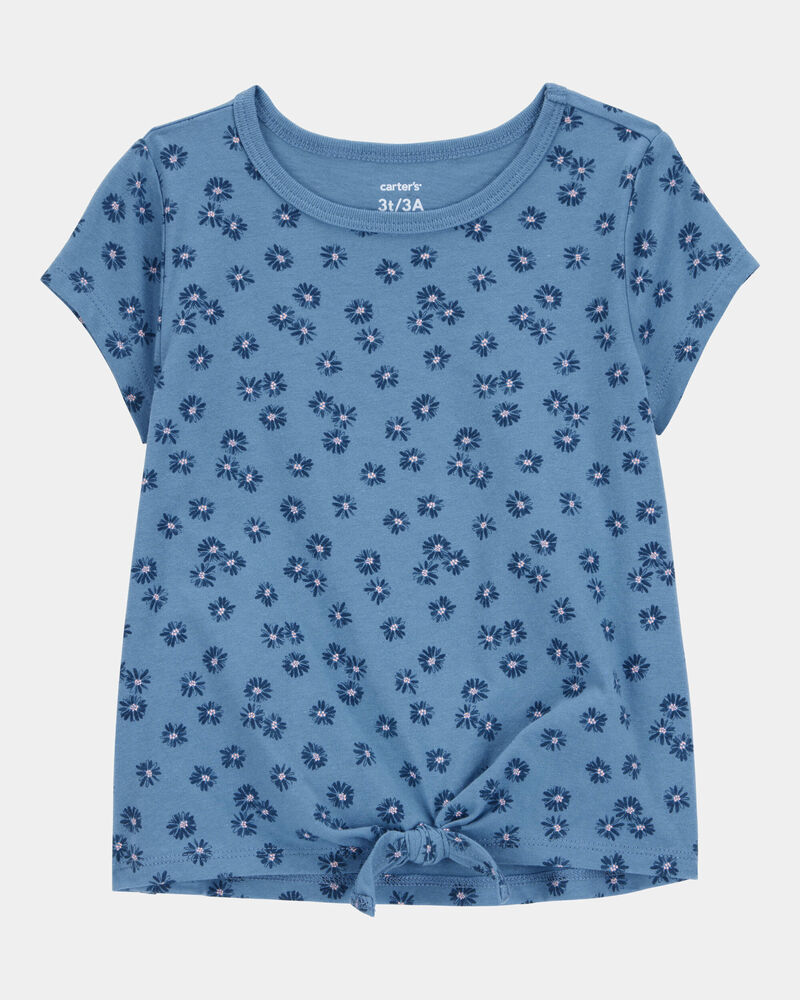 Toddler Floral Tie-Front Short-Sleeve Tee - Blue, image 1 of 3 slides