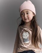 Toddler Girl Cocoa Cat Long-Sleeve Relaxed Graphic Tee - Tan, image 1 of 6 slides