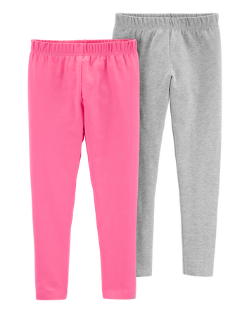 Kid 2-Pack Pink & Grey Cotton Stretch Leggings, 