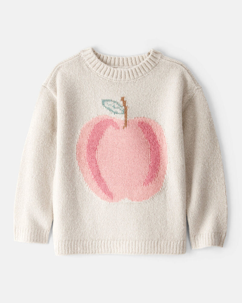 Toddler Girl 2-Piece Apple Long-Sleeve Sweater & Corduroy Pants Set - Ivory/PInk, image 2 of 9 slides