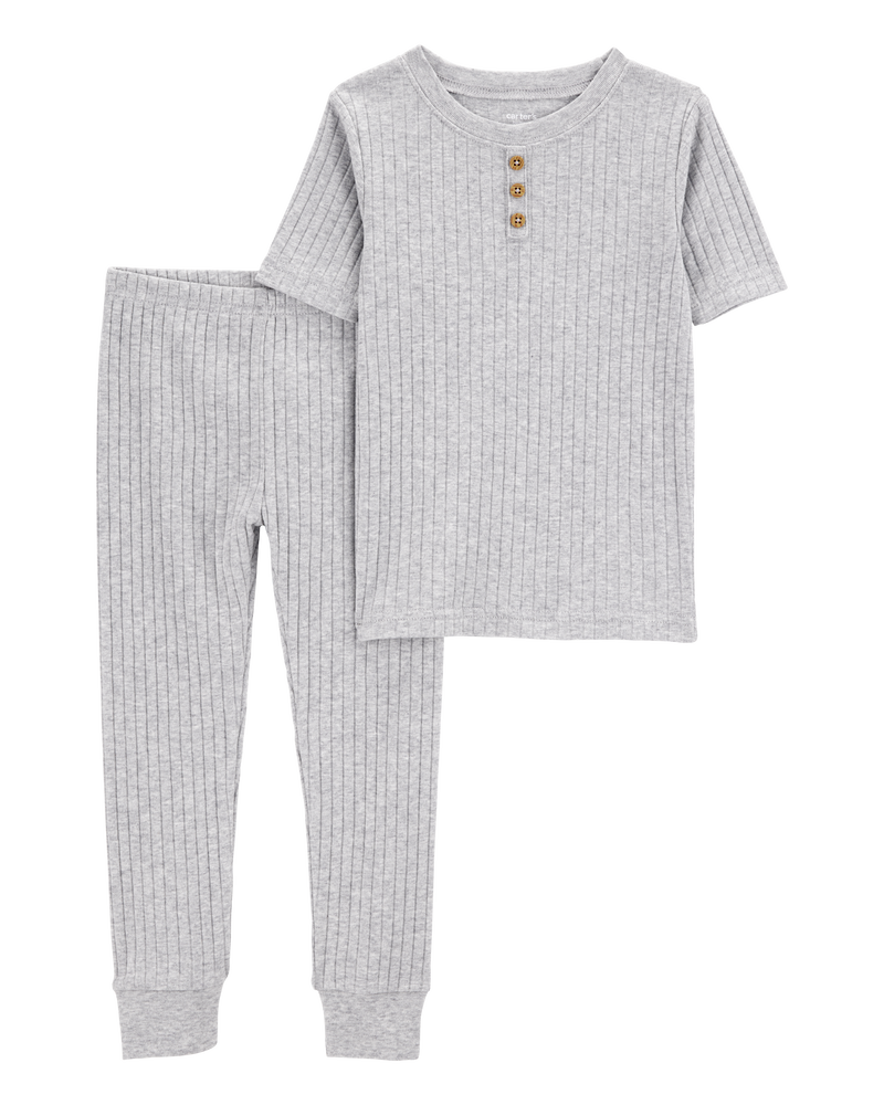 Toddler Solid Ribbed Cotton Blend 2-Piece Pajamas - Grey, image 1 of 3 slides