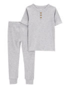 Toddler Solid Ribbed Cotton Blend 2-Piece Pajamas - Grey, image 1 of 3 slides