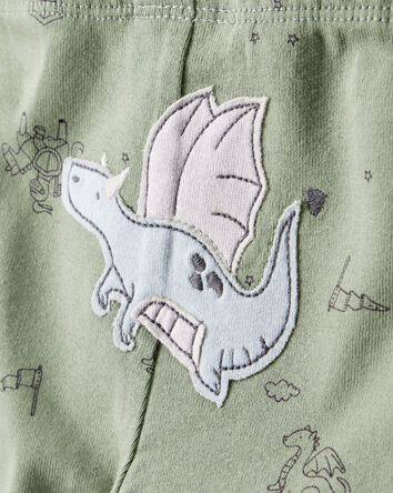 Baby Boy Dragon Print Cotton Long-Sleeve Bodysuit & Pant Set - Green/White, 