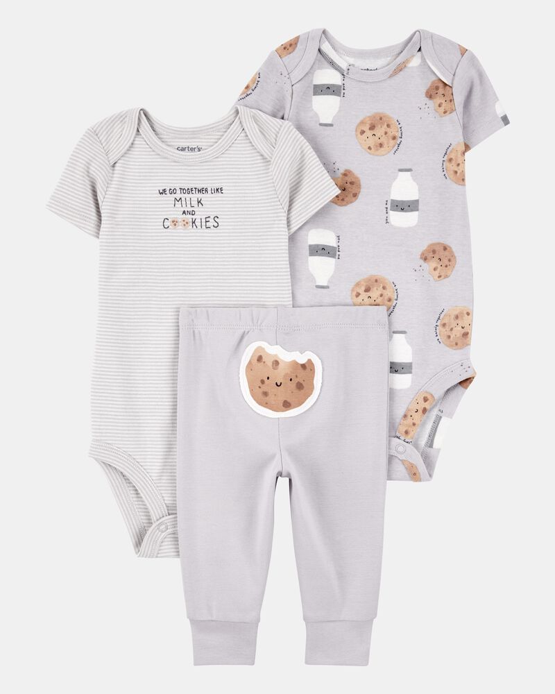 Baby 3-Piece Milk & Cookies Little Character Set&reg; - Grey, image 1 of 6 slides