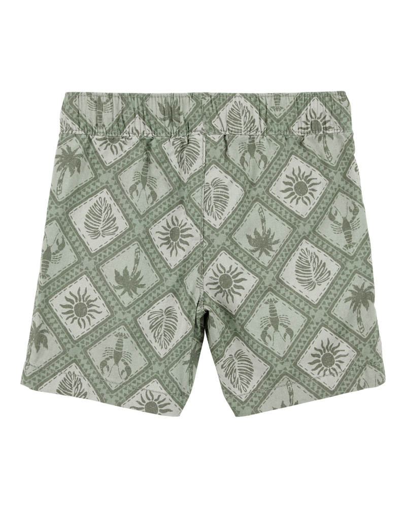 Toddler 2-Piece Tile Print Button-Down Shirt & Drawstring Shorts Set - Green, image 6 of 8 slides