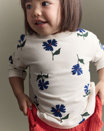 Toddler Girl Floral Long-Sleeve Relaxed Tee - Cream/Blue, 