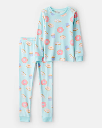 Girls Donut Print DreamPlush Long-Sleeve Snug Fit 2-Piece Pajamas - Blue, 