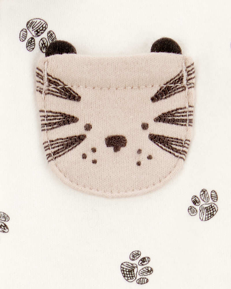 Baby Tiger Print 2-Way Zip Cotton Sleep & Play Pajamas - Ivory, image 3 of 4 slides