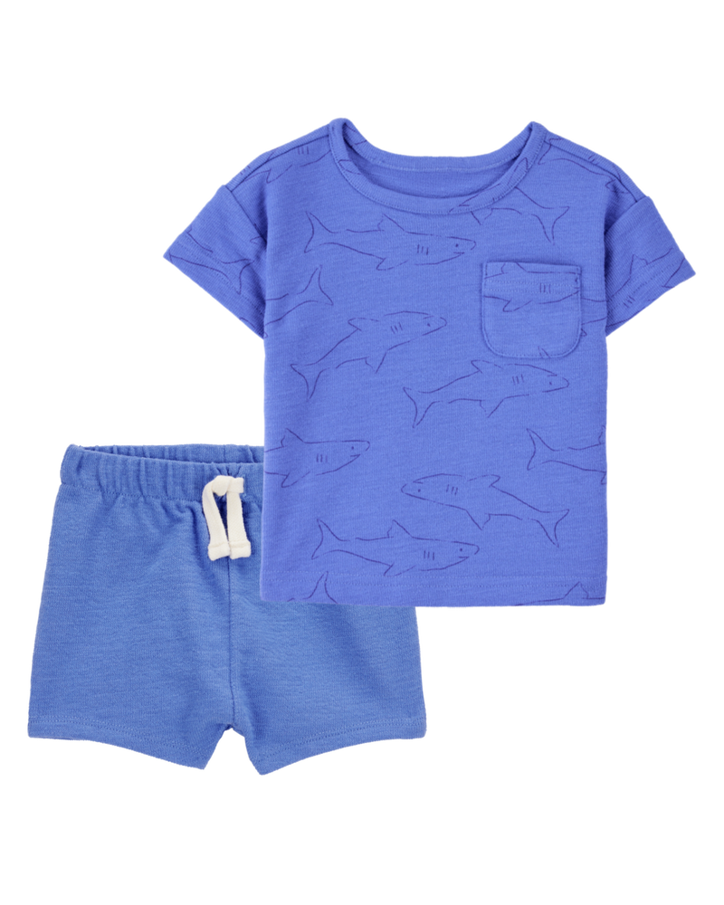 Baby 2-Piece Shark Pocket Tee & Pull-On Slub Jersey Shorts Set - Blue, image 1 of 6 slides