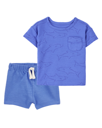 Baby 2-Piece Shark Pocket Tee & Pull-On Slub Jersey Shorts Set - Blue, 