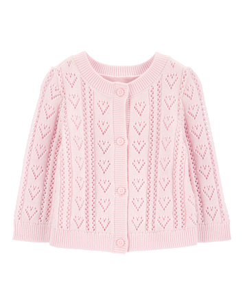 Baby Heart Button-Front Sweater Knit Cardigan - Pink, 